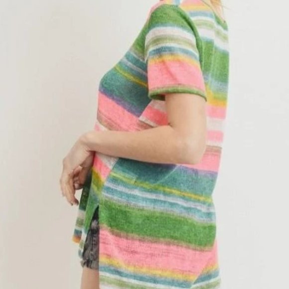 Women's Top ALL SORTS OF STRIPES V-Neck Blouse - Picture 2 of 3